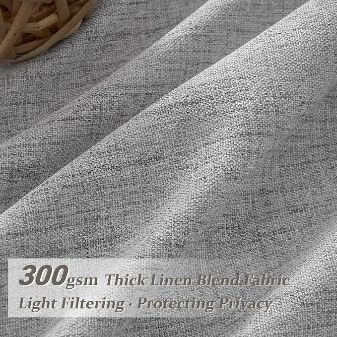 Light Gray Semi Sheer Viral 90 Inch Long Curtains for Bedroom, Memory Trained Pinch Pleated Privacy Light Filtering Sliding Glass Door Curtain 7-1/2 FT Length Grey Natural Linen Drapes 2 Panels Set