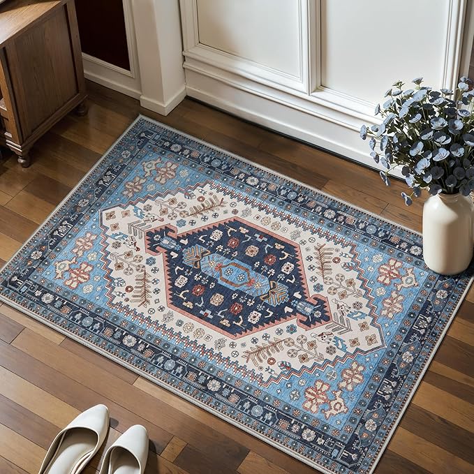Ciicool Small Area Rug, 2x3ft Boho Rug, Ultra Soft Entry Rugs for Entryway, Non-Slip Washable Oriental Low-Pile Indoor Mat Floor Carpet for Entrance Bedroom Kitchen Bathroom Foyer Decor