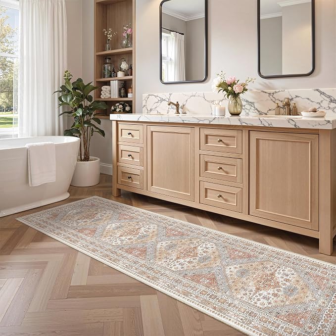 zesthome 2x8 Runner Rug, Washable Runners for Hallways with Rubber Backing, Stain Resistant Kitchen Rug, Soft Thin Carpet Runner for Entrance, Bedroom, Living Room Indoor(Orange,2'x8')