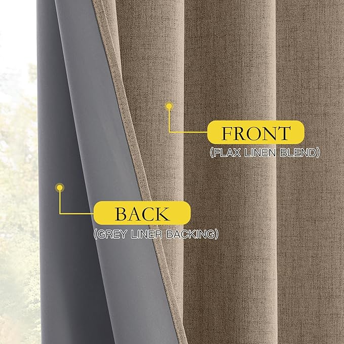 NICETOWN 100% Blackout Burlap Linen Curtains 90 inches Length with Thermal Insulated Liners for Bedroom, 2 Panels, 52" W, Room Cooling Noise Reducing Window Treatment Drapes for Living Room