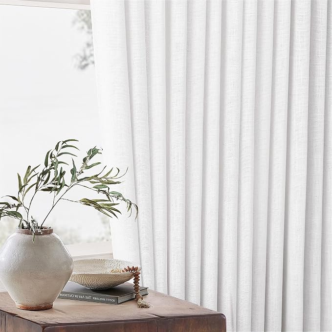Pinch Pleated Linen 96 Inch Curtains 70 Inch Width for Living Room Divider Light Filtering Thick Linen White Extra Wide Patio Curtains for Sliding Door Balcony Floor to Ceiling Picture Window 1 Panel