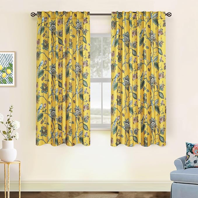 Thermal Curtains 63 Inch Length for Summer Heat,Light Heat Blocking 50% Black Out Nature Tree MCM Tropical Curtains for Living Room Bedroom 2 Panels Set,Yellow
