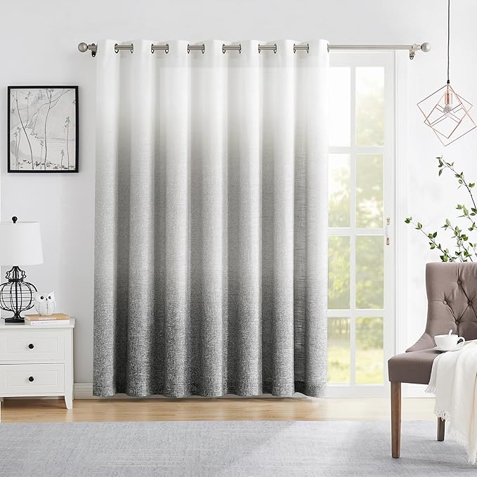 Ombre Light Filtering Door Curtain 100" Extra Wide Gradient Print on Rayon Blend Fabric Window Treatment for Sliding Patio Door with 14 Grommets, Cream White to Light Gray, 100" x 95", 1 Panel