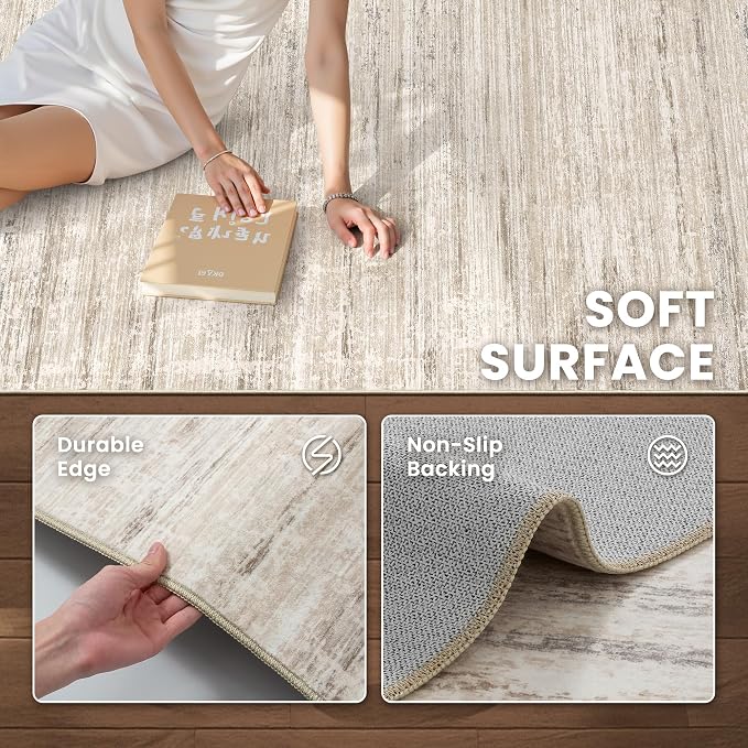zesthome Washable Area Rugs 5'x7' Non-Slip Modern Abstract Soft for Living Room Entryway Bedroom Nursery, Indoor Carpet for Kitchen Dining Room Home Office(Beige,5'x7')