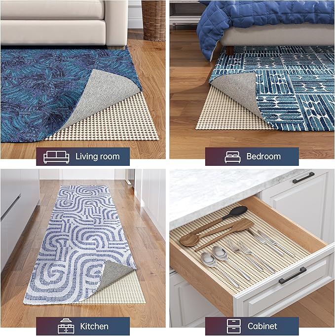 Jorvila Non-Slip Rug Pad Gripper 7x9 Feet, Anti Skid Mat for Under Area Rugs, Keeps Rugs in Position and Safe, Thick Cushioned Carpet Pad for Hardwood Floors Protection