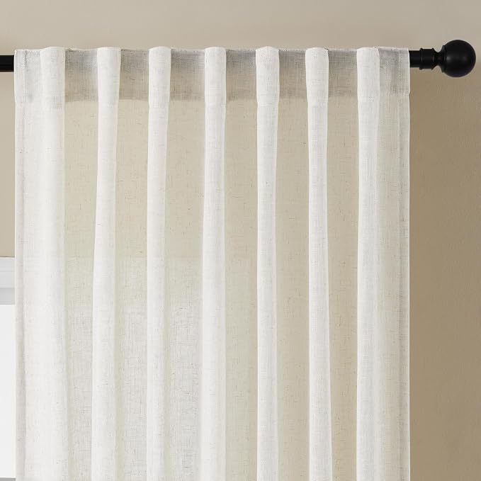 Joydeco Linen Curtains 84 Inch Length 2 Panels Set for Living Room, Light Filtering Drapes 37 Inch Width for Bedroom with Back Tab and Rod Pocket (37x84 inch)