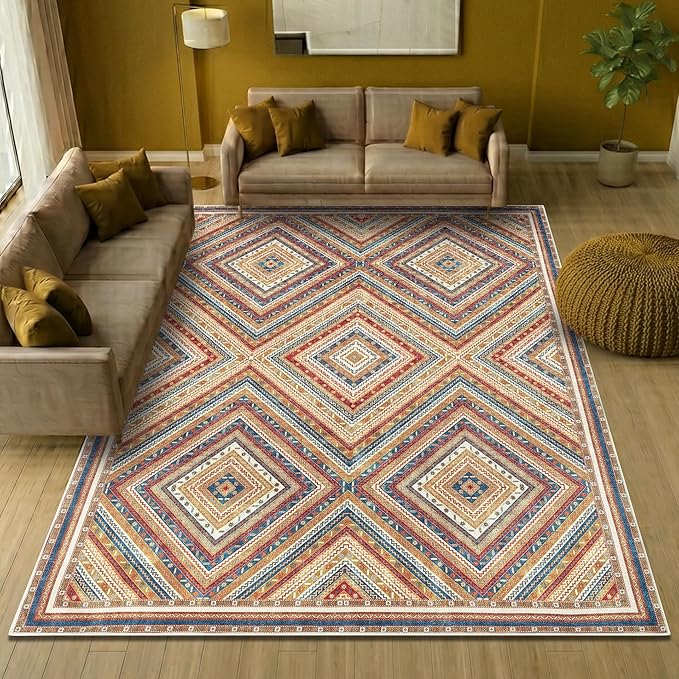 Keen Home Design 6x9 Rug - Machine Washable Area Rug with Non-Slip Backing, Ideal for Living Room, Dining Room, Bedroom - Vintage, Easy Clean, Durable, Low Pile Rug - (6' x 9')