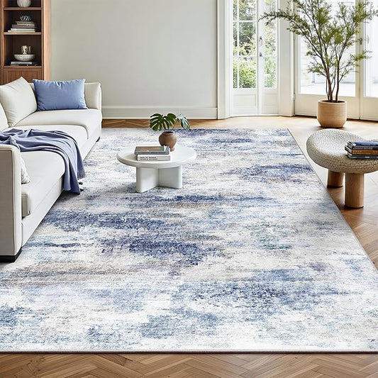 Washable Rug 6x9, Abstract Morden Soft Area Rug, Non-Slip Low Pile Rugs for Living Room, Bedroom, Dining Room, Home, Office (Rust Blue/Brown)
