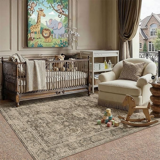 3x5 Washable Area Rug for Entryway Brown Vintage Non-Slip Low Pile Distressed Rustic Carpet Door Mat Soft Small Door Mat Small Throw Rug for Entrance