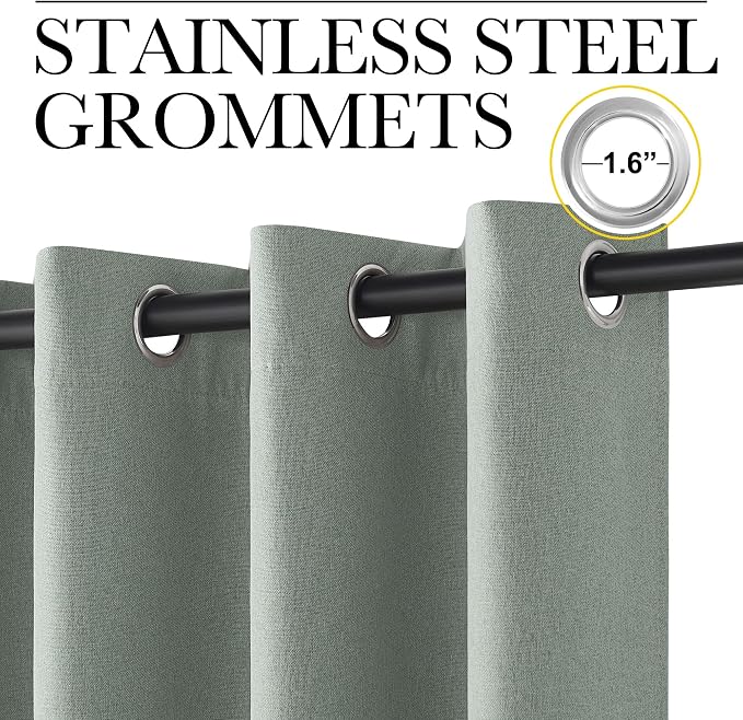 NICETOWN Full Shade Faux Linen Curtains 63 inches Long for Bedroom, Pair of Energy Smart & Noise Blocking 100% Blackout Drapes, Thermal Insulated Window Treatments for Night Shift Workers, Sage Green