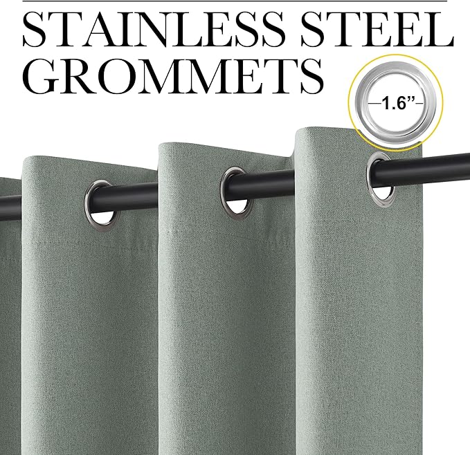 NICETOWN Full Shade Faux Linen Curtains 96" Long for Living Room, Pair of Energy Smart & Noise Blocking Blackout Shield, Thermal Insulated Window Dressing Crisp Fabric, Sage Green