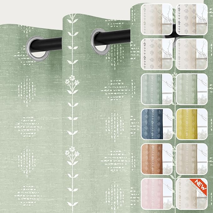 Lino Rosa Mint Green Curtains for Girls Bedroom,Sheer Linen Light Filtering Boho Beach Curtains for Kitchen Bathroom Window Living Room,63 Inch Length