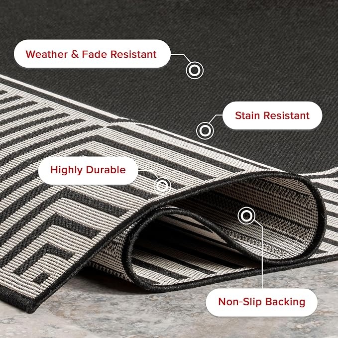 Nuloom Asha Black/Ivory, 5' x 8', Casual, Striped Border, Soft and Cozy, High Traffic, Stain Resistant, Easy Clean, Durable Area Rug for Indoor/Outdoor Patio, Deck, Porch, Garden, Courtyard
