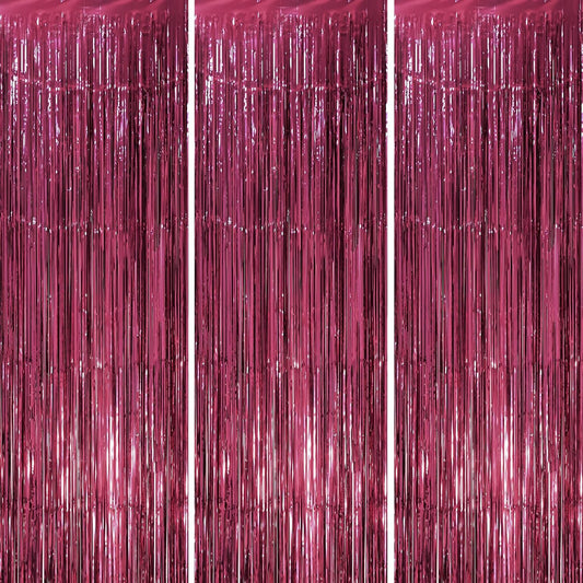 3 Pack 3.3 x 8.2 ft Burgundy Foil Fringe Backdrop Curtains, Tinsel Streamers Party Decorations, Fringe Backdrop, Door Shimmer for Graduation, 70s, 80s, 90s Party