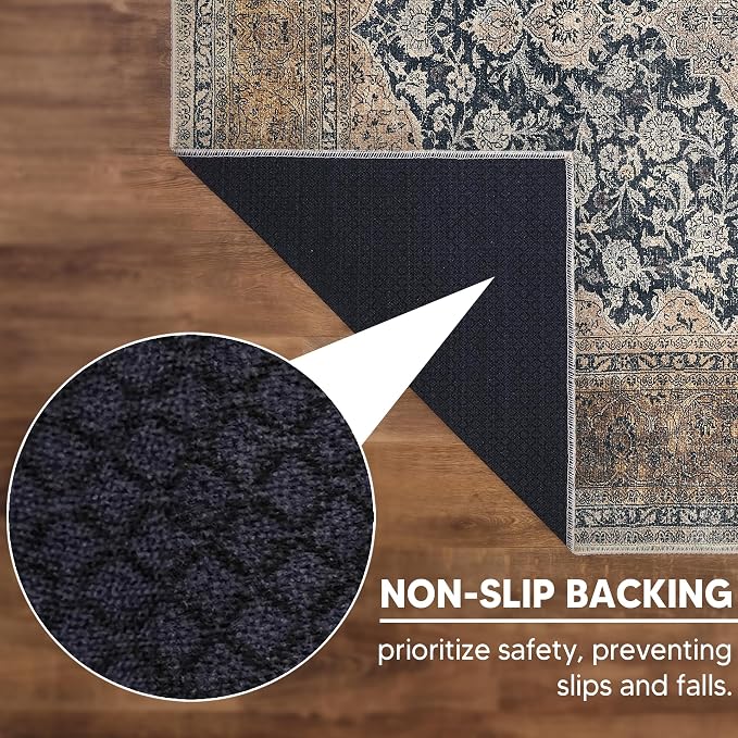 Keen Home Design 6x9 Rug - Machine Washable Area Rug with Non-Slip Backing, Ideal for Living Room, Dining Room, Bedroom - Vintage, Easy Clean, Durable, Low Pile Rug - (6' x 9')