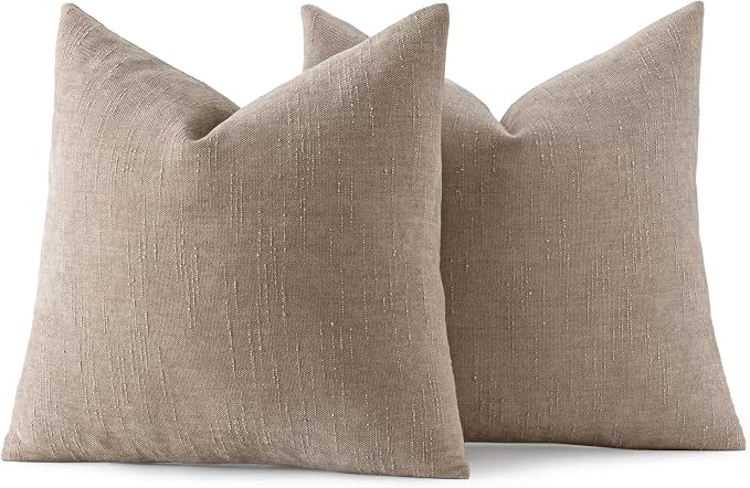 MIULEE Textured Pillow Covers 26x26 Inch Pack of 2,Light Taupe Soft Thick Euro Solid Decorative Chenille Throw Pillows Neutral Farmhouse Cushion Covers Modern Home Decor for Bed Couch Living Room