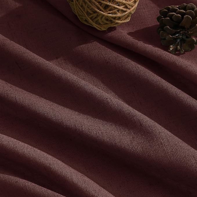 Reddish Brown Linen Curtains 90 Inch Long 2 Panels Set for Bedroom Living Room, Soft Linen Textured Window Drapes Semi Sheer Light Filtering Rod Pocket Back Tab Morden Style 52x90