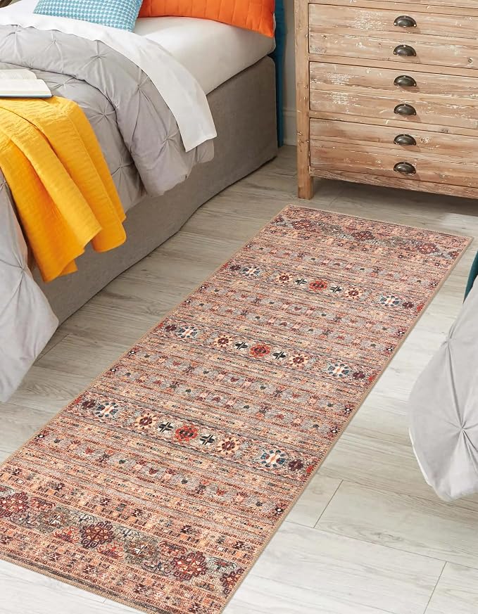 Keen Home Design 30"x120" Rug - Machine Washable Runner with Non-Slip Backing, Ideal for Hallway, Entryway, Kitchen, Laundry Room - Vintage, Easy Clean, Durable, Low Pile Rug - (2'6" x 10')
