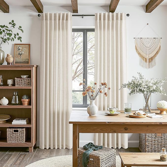 Nanspring Warm Beige Linen Curtains 84 Inch Length 2 Panels Set for Living Room Rod Pocket Back Tab Light Filtering Window Drapes for Bedroom Dining Room Protect Privacy Modern Farmhouse Decor 52x84