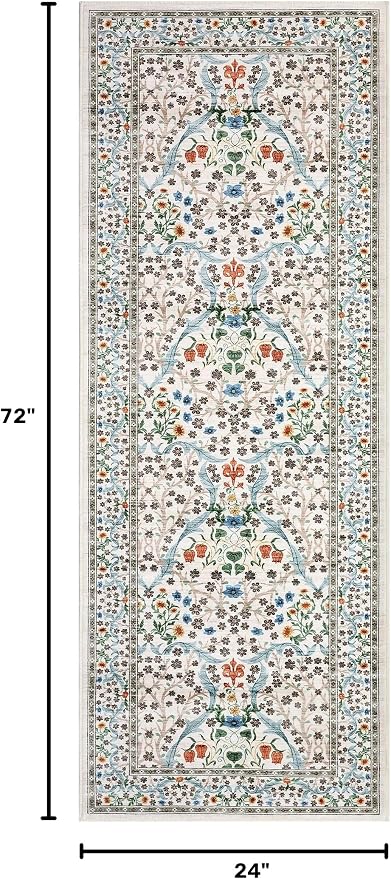 GarveeHome Washable Kitchen Runner Rug, Floral 2x6 Rug for Hallway Non Slip Stain Resistant, Ultra-Thin Boho Soft Hallway Rug for Entryway, Laundry Room Floor Mat, Beige