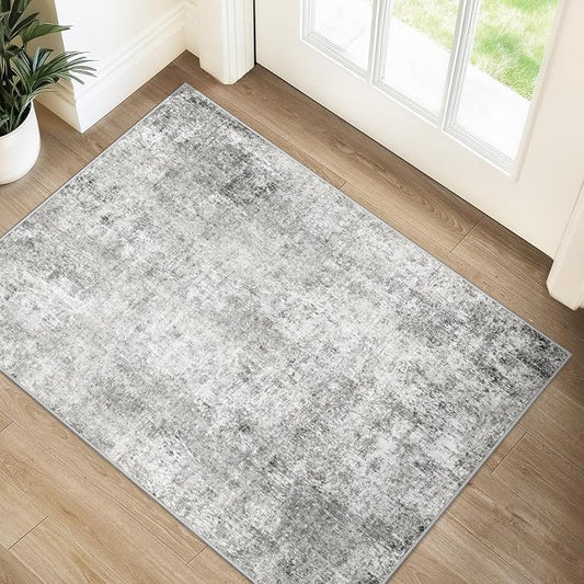 RELEANY Washable Area Rugs 2'x3' Non-Slip Modern Abstract Soft for Living Room Entryway Bedroom Kitchen, Print Pattern, Gray White Grey
