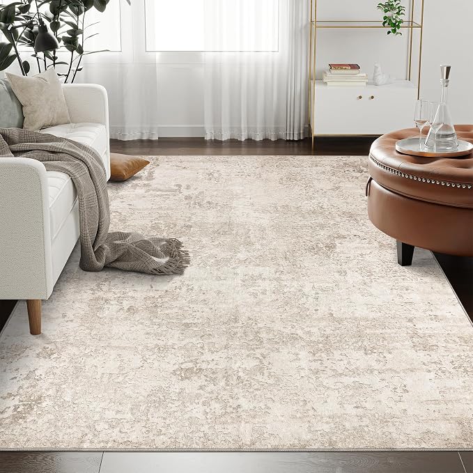Art&Tuft Washable Rugs 4x6, Anti-Slip Backing Abstract 4x6 Rug, Stain Resistant Rugs for Living Room, Foldable Machine Washable Area Rug(4'x6', Beige)