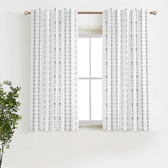 Lino Rosa Bathroom Curtains Window,Black and White Boho Decorative Privacy Sheer Short Curtain for Bedroom 45 Inch Length