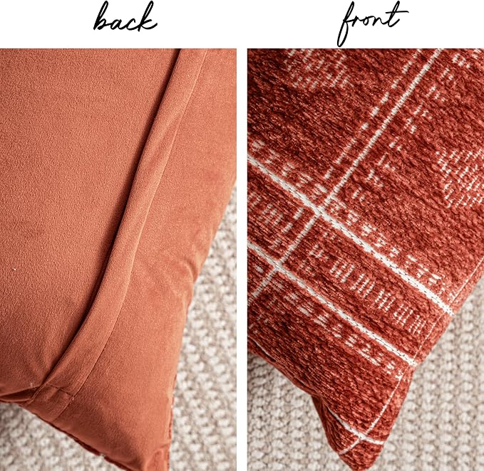 BlissBlush Decorative Lumbar Pillow Covers 12x20 Set of 2, Terracotta Rust Red Boho Textured Chenille Accent Rectangular Throw Pillow Covers for Couch Sofa Living Room Home Décor (Cover Only)
