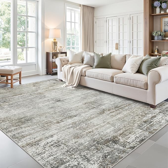zesthome Washable Area Rugs 5'x7' Modern Abstract Soft Rug for Living Room Bedroom Nursery, Non-Slip Indoor Carpet for Kitchen Dining Room Home Office(Green Grey,5'x7')