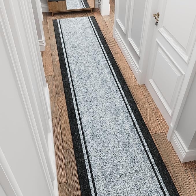 Ottomanson Hallway Runner Rug 2'7" x 14' – Soft Non-Slip Rug, Low Pile Carpet for Entryway, Kitchen & Long Hallways in Apartments and Homes, Border Gray