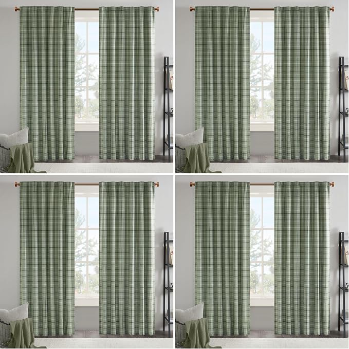Madison Park Anaheim Cabin Plaid Curtain Window, Thermal Insulated Fleece Lining, Living Room Decor Room Darkening Drape for Bedroom, 1-Single Panel Pack, 50" x 84" Rod Pocket, Green (Pack of 4)