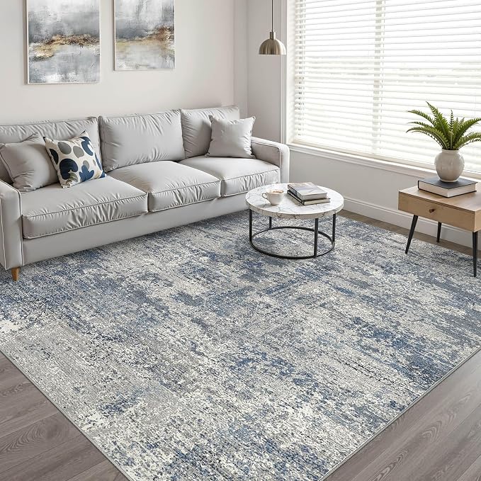 5x8 Area Rug Living Room: Washable Large Neutral Rug Abstract Soft Modern Stain Resistant Indoor Floor Non-Slip Carpet for Bedroom Nursery Kids Office Playroom Dining Room Under Table- Blue Gray