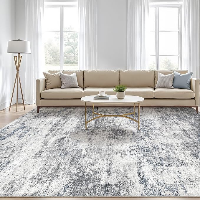 10x14 Area Rugs Living Room: Washable Large Abstract Neutral Modern Soft Rugs Stain Resistant Indoor Floor Non-Slip Accent Carpet for Bedroom Nursery Playroom Office Dining Room Home Decor- Blue Gray