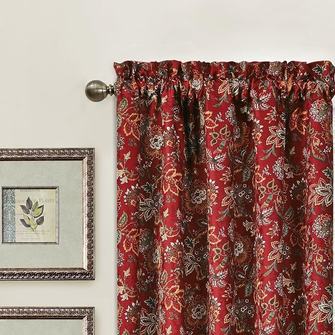 Waverly Navarra Crimson Window Panel - 100% Polyester Jacquard - 52" X 84"