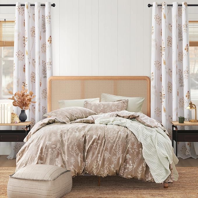 XTMYI Orange Curtains 63 Inch Lenght for Bedroom 2 Panels 80% Blackout Grommet Room Darkening Flower Leaves Print Patterned Fall Curtains for Living Room,63 Inches Long,Burnt Orange and Rust Brown