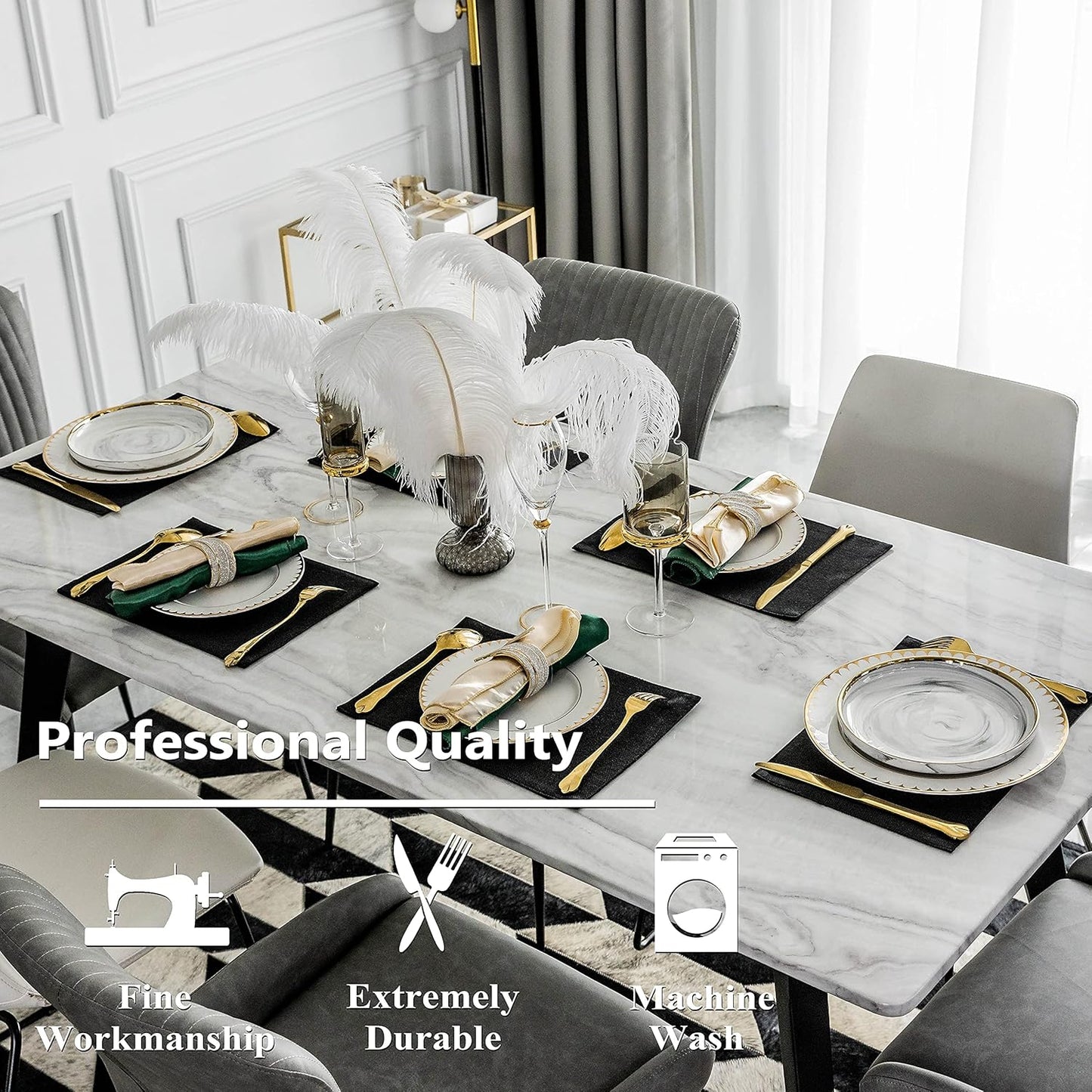 Home Brilliant Black Placemats Set of 6 Heat Resistant Dining Table Fall Halloween Place Mats Kitchen Cloth Table Mats, Black