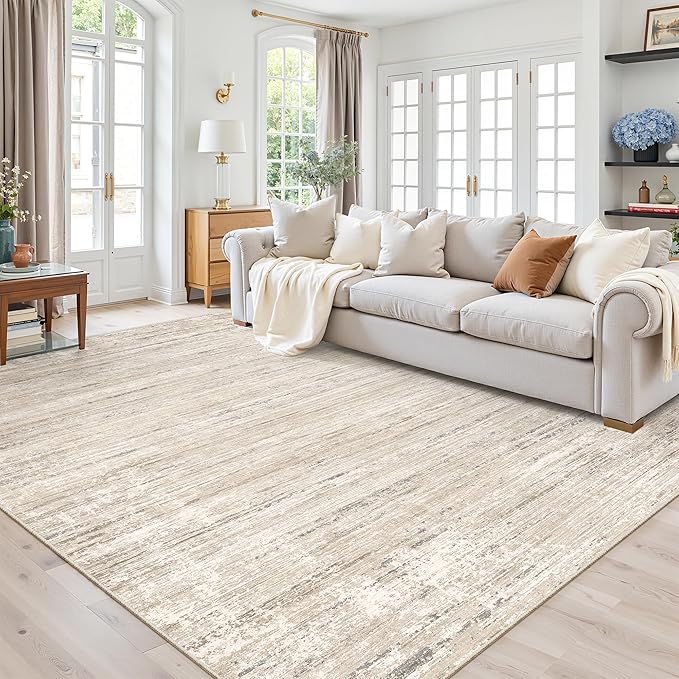 zesthome Washable Rug 8x10, Stain Resistant 8x10 Area Rugs for Living Room, Non Slip Backing Abstract Rugs for Bedroom, Folable Machine Washable Area Rug (Beige,8'x10')