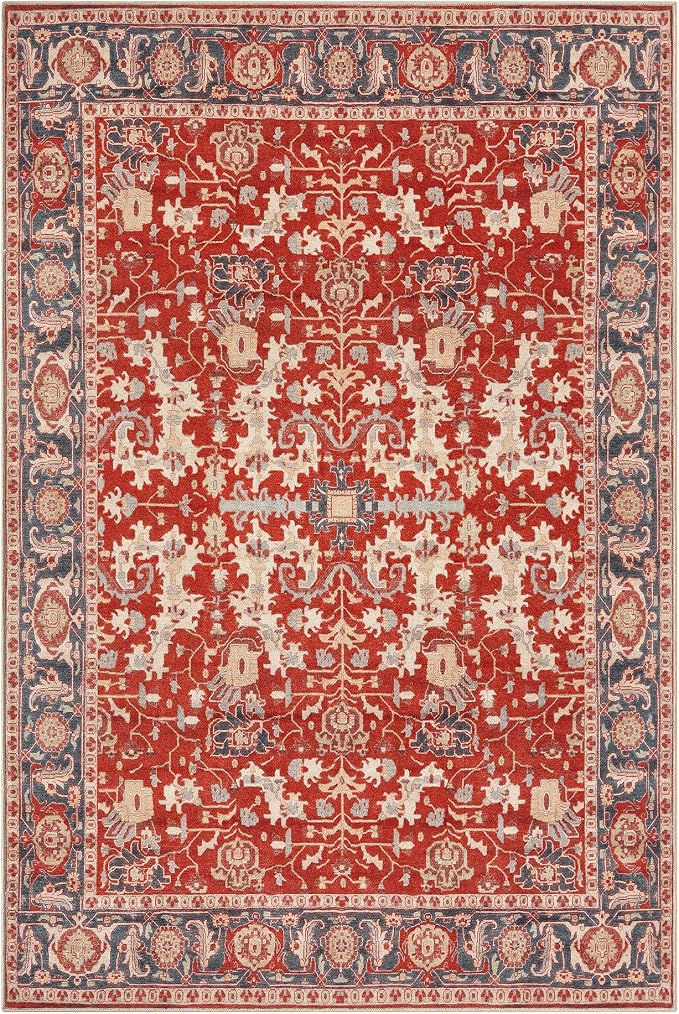 Keen Home Design 9x12 Rug - Machine Washable Area Rug with Non-Slip Backing, Ideal for Living Room, Dining Room, Bedroom - Vintage, Easy Clean, Durable, Low Pile Rug - (9' x 12')