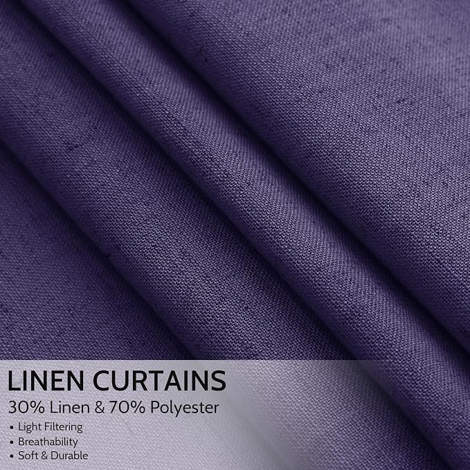 Extra Long Curtain Purple Morden Linen Blend Light Filtering Back Tab Curtains for Long Winodws 120 Inches Length, Semi Sheer Privacy Drapes for Living Room, 52x120 inch, 2 Panels