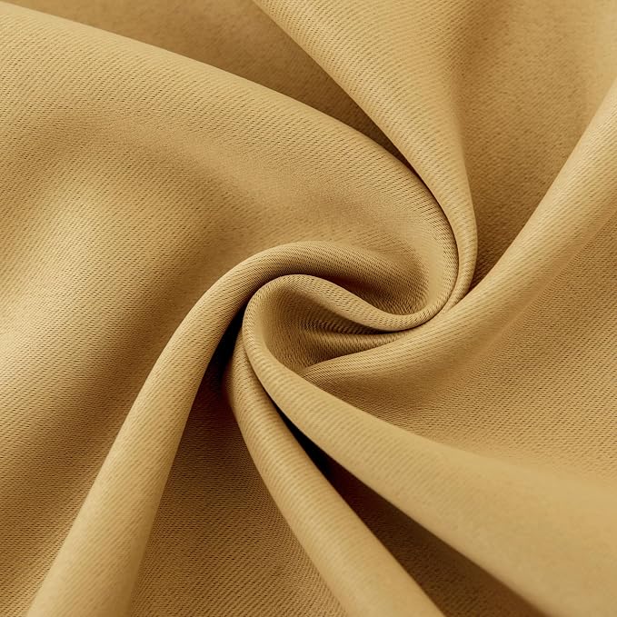 INLINAS Gold Blackout Curtains with Sheer Overlay - Grommet Top Thermal and Noise Reduction Panels for Bedroom and Living Room Light Blocking and Energy Saving, 52 x 63 Inches, Set of 2