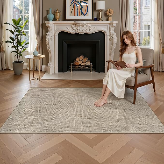 Valenrug 4x6 Area Rug - Stain Resistant 4x6 Rugs for Living Room, Non Slip High-Low Pile Textured Area Rugs for Bedroom, Folable Machine Washable Area Rug (4'x6', Beige)