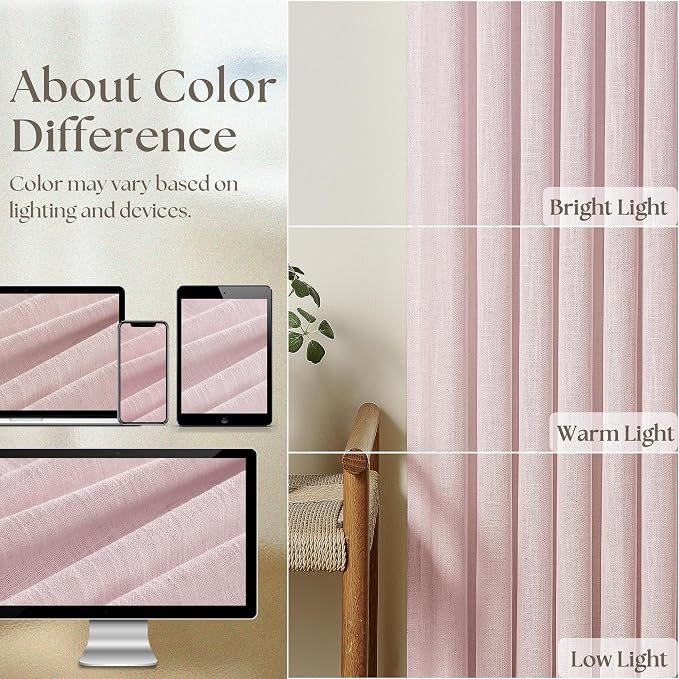 TWODRAPES Pinch Pleated Pink Linen Curtains 120 Inches Long for Girls Bedroom Living Room Light Filtering Extra Long Pleated Semi Sheer 120 Inch Curtains Drape Window Panels Pink Blush Babys Nursery