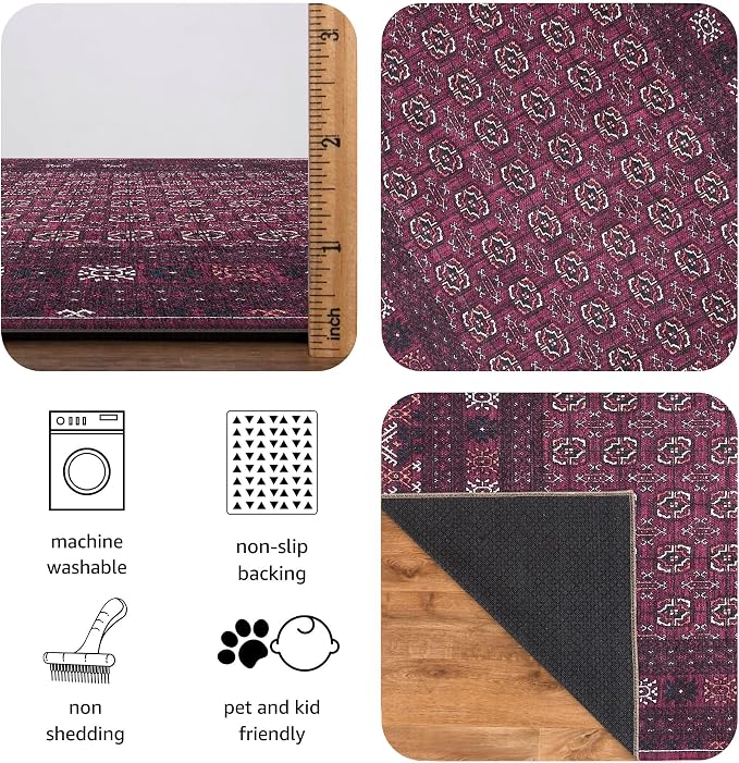Keen Home Design 6x9 Rug - Machine Washable Area Rug with Non-Slip Backing, Ideal for Living Room, Dining Room, Bedroom - Vintage, Easy Clean, Durable, Low Pile Rug - (6' x 9')