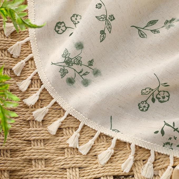Boho Floral Spring 100% Blackout Curtains 84 Inch Length 2 Panels Set, Linen Texture Farmhouse Curtains with Beige Tassel for Living Room Bedroom, Vintage Rustic Rod Pocket,Dark Green