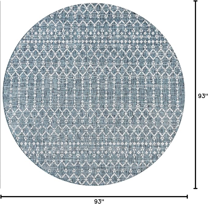 JONATHAN Y Moroccan Geometric Indoor Outdoor Round Area Rug 8 Ft Teal/Gray, Ourika Textured Weave for Backyard, Patio, Porch, Easy-Cleaning, High Traffic, Pet-Friendly, Non-Shedding (SMB108C-8R)