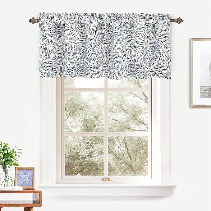 DriftAway Farmhouse Linen Lined Valance Double Layer Thermal Insulated Room Darkening Blackout Window Valances 3 Inch Rod Pocket Striped Kitchen Valance for Bathroom Single 52 x 18 Inch Roman Navy
