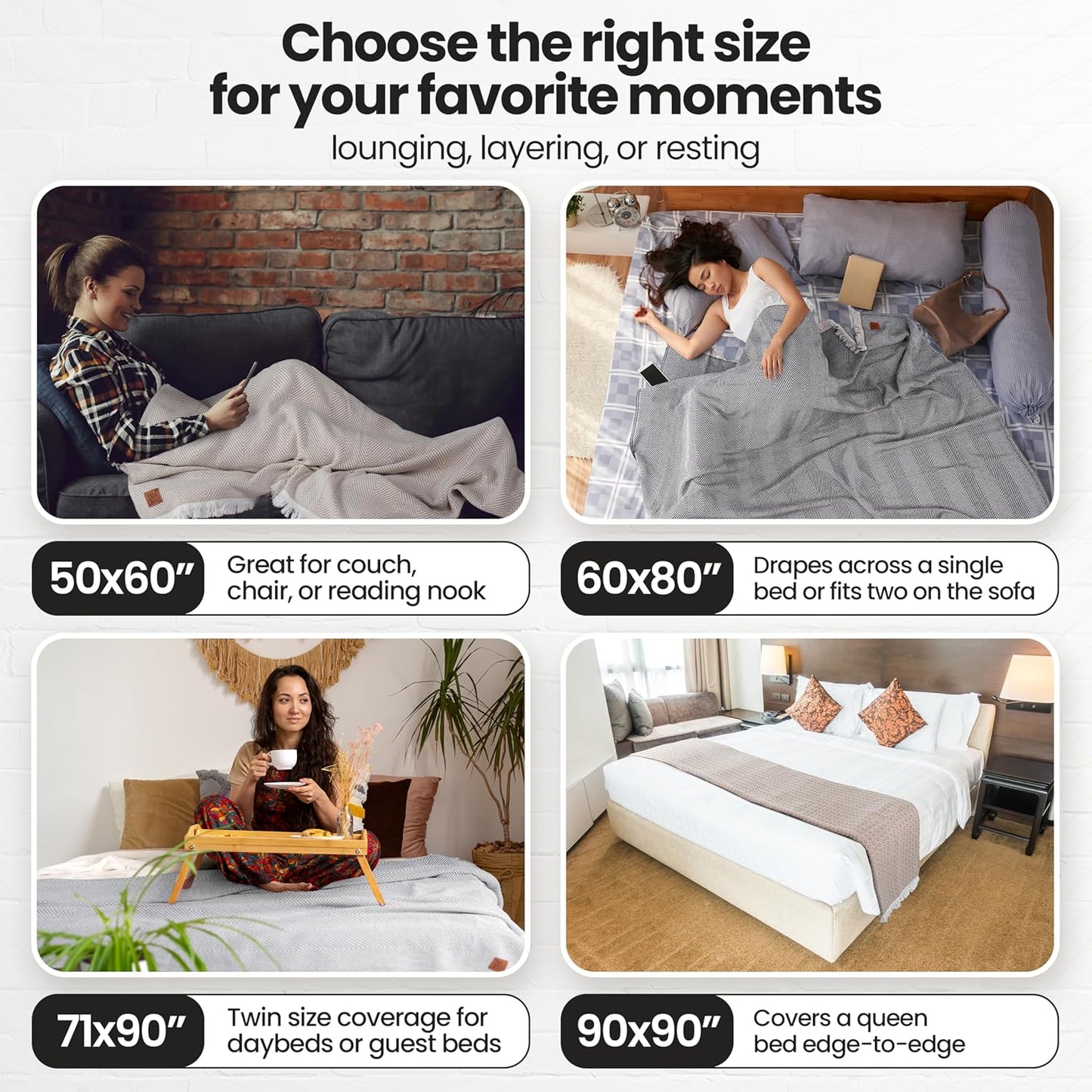 Gold Case Throw Blanket for Couch – 100% Recycled Turkish Cotton Blankets & Throws – Elegant Decorative Throw Blankets for Living Room Sofa – Woven Throws for Couch – Retro Black – 50x60