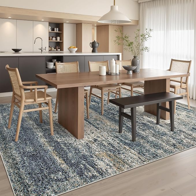 Art&Tuft Washable Rugs 8x10, Anti-Slip Backing Abstract 8x10 Area Rugs, Stain Resistant Rugs for Living Room, Foldable Machine Washable Area Rugs (8'x10', Navy)