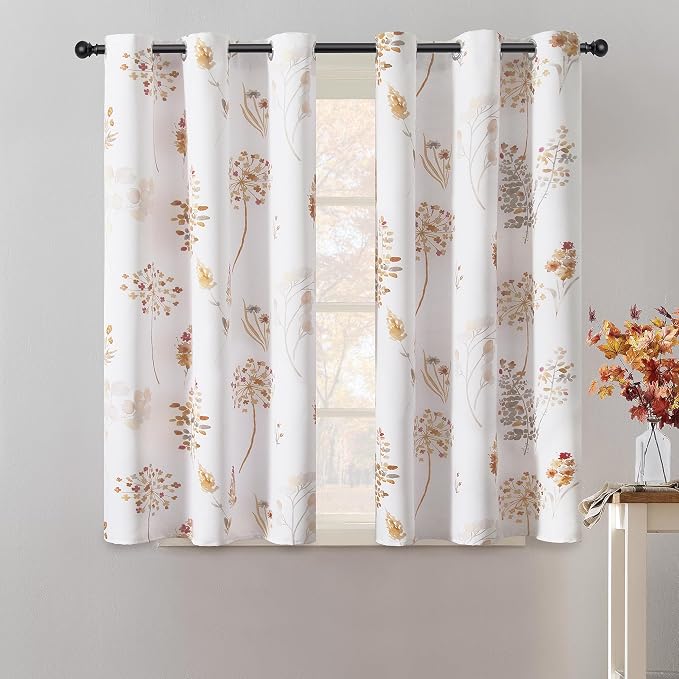 XTMYI Burnt Orange Kitchen Curtains 45 Inch Length,Boho Colorful Short 80% Blackout Small Window Curtains 2 Panel Sets
