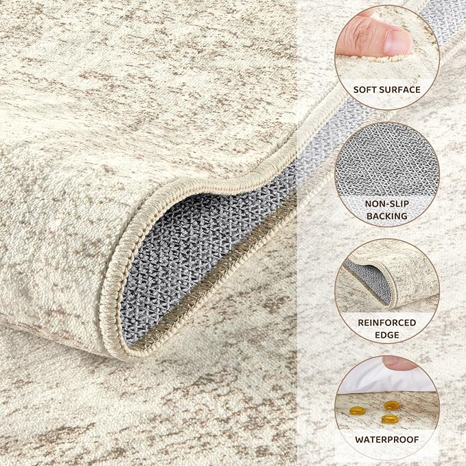 UERMEI 9x12 Washable Area Rug - Neutral Modern Abstract Living Room Rugs, Non-Slip Soft Large Indoor Floor Carpet for Bedroom Home Office & Under Dining Table Decor, Beige/Brown